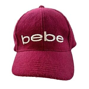 Bebe Maroon Wool Embroidered Adjustable Strapback Ball Cap